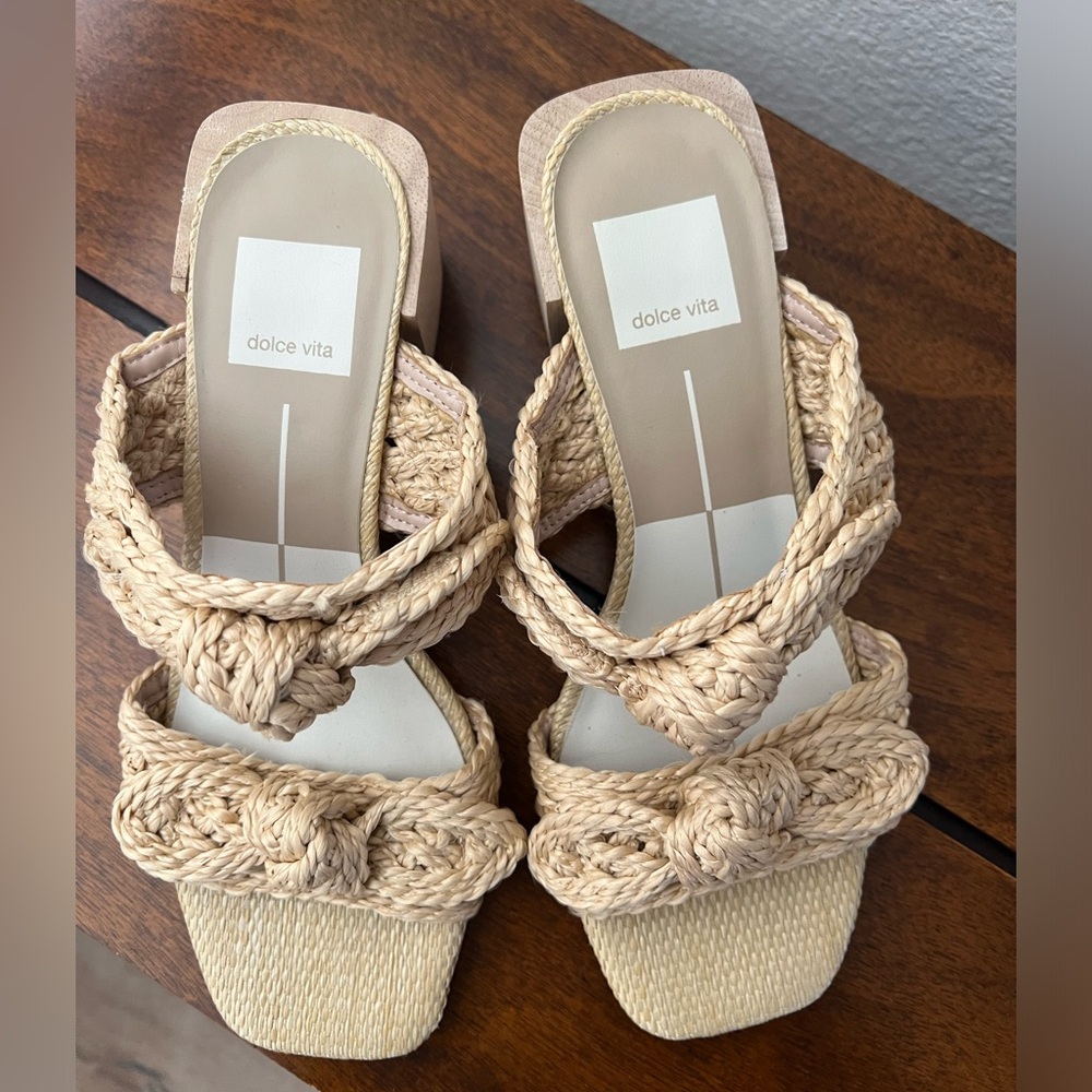 Dolce Vita hemp sandals with comfort square heel.